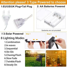 Luzes de Fada Estrela e Lua LED Solar - Encanto Natalino